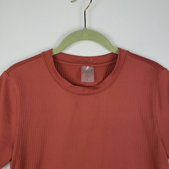 Calia Carrie Underwood Ribbed Short Sleeve T-Shirt  Rust Crew Neck Size Large - Picture 3 of 9